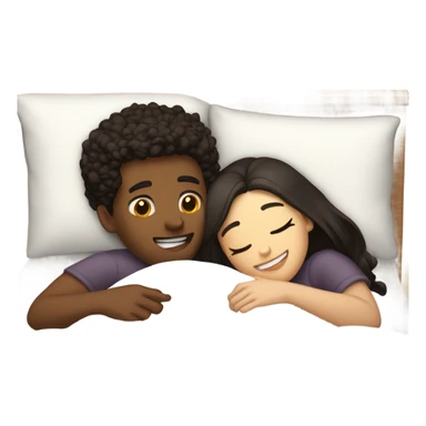 Blonde girl and brunette guy cuddling in bed sticker