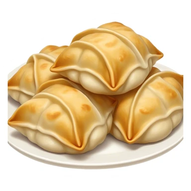 Gyoza Cinematic Realistic Gyoza Dish Emoji, depicted in a close-up view of 1 to 2 delicate dumplings with a crisp, golden exterior and savory filling, rendered with exquisite detail and dynamic lighting. sticker