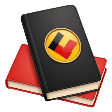 book with a check mark and German flag above it sticker