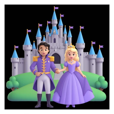 prince and princess Disney dress close up photo in castle background sticker