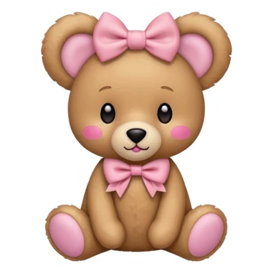 The og emoji teddy bear eith some pink blush and a cute pink coquette bow in the ear sticker