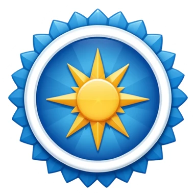 “An emoji-style image of a Facebook-like verified badge. It should be a bright blue, scalloped circle (starburst shape) with a white check mark in the center. The design should be clean, minimal, and modern, similar to official social media verification icons sticker