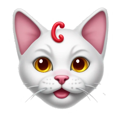 A white cartoon cat with a red bow on its left ear, looking unwell., disgusting a pink liquid out of his mouth sticker