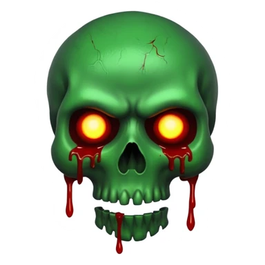 Green skull with blood and glowing eyes in the style of your bleeding skull art sticker