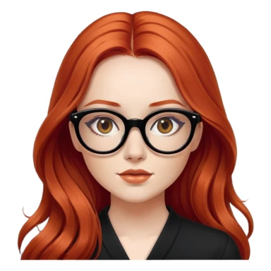 Captivating girl with long flowing red hair wearing black glasses sticker