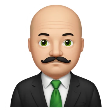 fat Bald guy with thick black mustache & green tie sticker