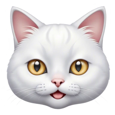 Cinematic Comical White Cat Portrait Emoji, Head tilted in an exaggerated, surprised manner with wide, sparkling eyes, showcasing a pristine white fur with subtle hints of silver and an animated, goofy expression, simplified yet whimsically detailed, glowing with a playful, bright radiance, high shine, exuding a lighthearted and comical charm, styled with a soft glowing outline, capturing the essence of a white cat that looks ready to prance comically off the screen! sticker