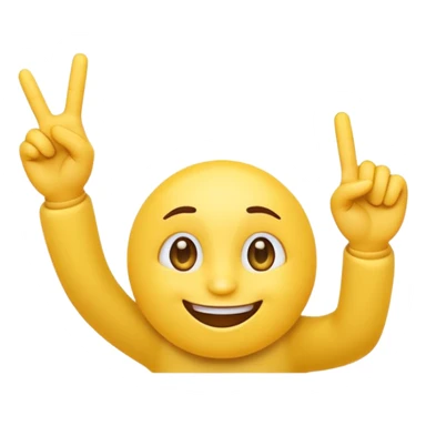 A 2D cartoon-style yellow emoji with a mischievous smile, shaped eyes, and both hands pointing upward with index fingers.  clean digital style, and a fun, dancing expression. Style similar to children’s drawing tutorials, dancing expression. No background, isolated on white.  sticker