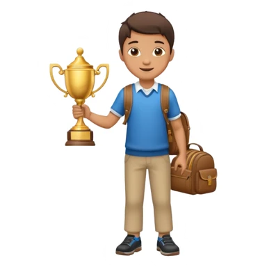 emoji of a full body boy with a school bag win a trophey sticker