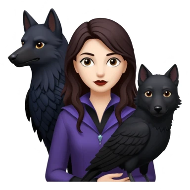 Alysanne Blackwood from Game of Thrones. She is known as black aly and is the Wife of Cregan Stark. I have her looking like Hande Erçel. Show her with a raven and a wolf sticker