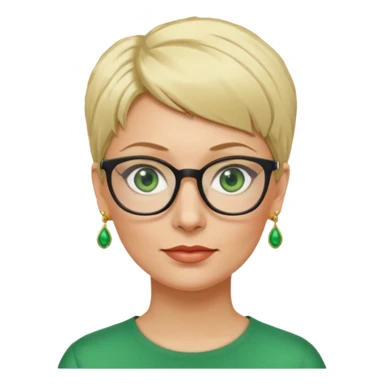 femme 40 ans lunettes cheveux très courts blonde anneaux oreilles yeux verts sticker