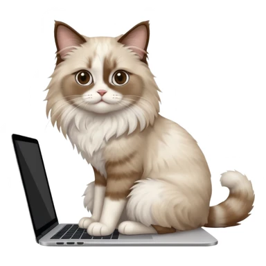 Cute ragdoll cat on a laptop. Should sit on top of the laptop, cat is way bigger than the laptop. Could walk on the laptop or sit. I liked the first one but remove the blue on the cat sticker