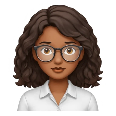 Emoji of a wavy hear dark young woman with glasses and a white shirt sticker