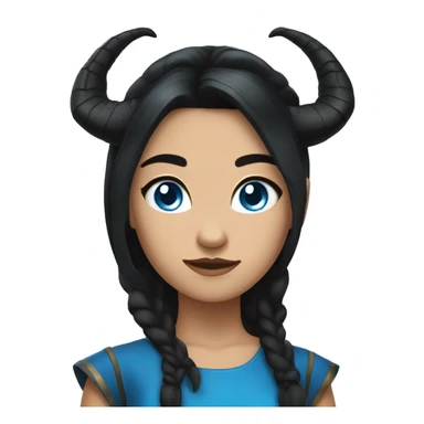 a girl with black dragon horns,she has black hair with blue accents, she has blue eyes, she has golden earrings. sticker