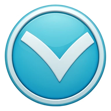 Modern emoji-style  verified icon: cyan-blue circular badge, bold white checkmark, smooth gradient, soft glossy highlights, subtle shine, thick white border, minimalist flat + semi-3D style, smooth edges, high contrast, transparent PNG, high quality, sharp. sticker