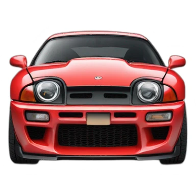 Red Gr Supra with a white Jeep sticker