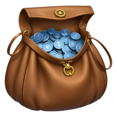 blue coins inside an opened brown money bag  sticker