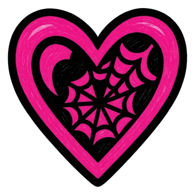 gothic heart with a spiderweb, pop colors style, pink and black sticker