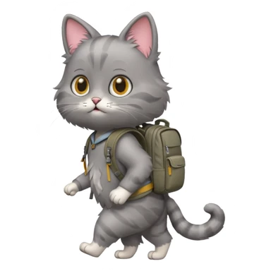 a cat walking with a backpack
 sticker