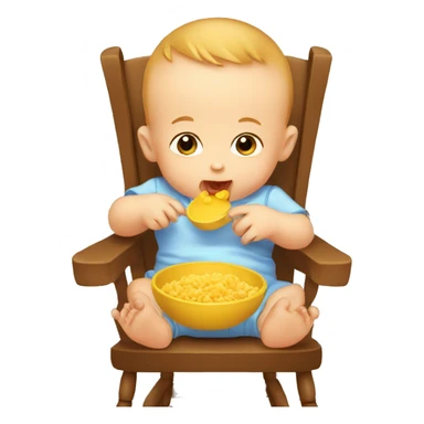 A baby eat his first food in the chair for kids  sticker