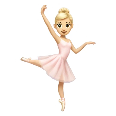 A blonde ballerina with her hair in a low bun, in a pale pink leotard and skirt on pointe shoes dress sticker