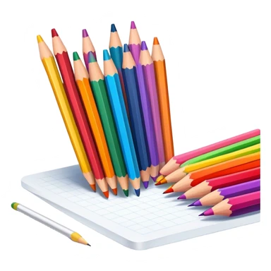 Cinematic Realistic image of a set of finely sharpened colouring pencils arranged neatly on crisp paper, rendered with vibrant hues and detailed pencil textures, illuminated by soft, creative lighting that captures the spirit of artistic expression sticker