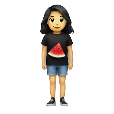 Black Tshirt with an small image of one slice of watermelon in the centre of the Tshirt sticker