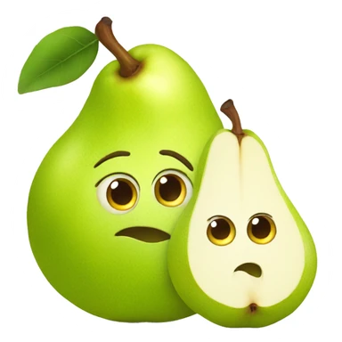 confused pear with a baby face sticker