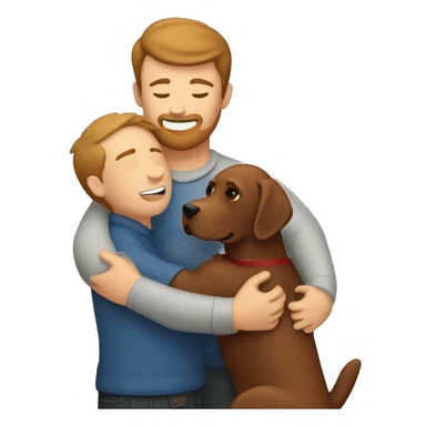 Red Labrador giving brown haired man a hug sticker