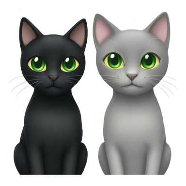 Black cat with green eyes sitting next to a grey cat with green eyes sticker