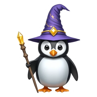 Penguin dressed as a wizard with a magical wand and pointy wizard hat sticker