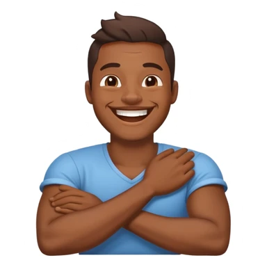 Guy laughing with arms crossed hold neck sticker