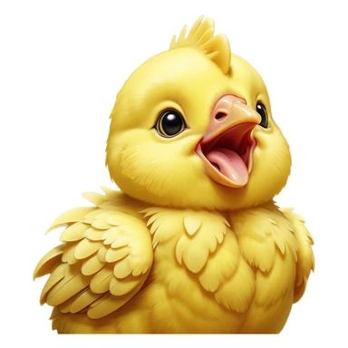 Cinematic Cute Yawning Yellow Baby Chicken Portrait Emoji, Head tilted slightly with a dramatic, wide-open yawn, showcasing a soft, downy yellow coat with little drooping wings, round beady eyes barely open in drowsy contentment, Simplified yet irresistibly adorable features, highly detailed, glowing with a soft, cozy glow, high shine, relaxed yet expressive, stylized with a touch of whimsical charm, bright and endearing, soft glowing outline, capturing the essence of a sleepy yet affectionate chick, so drowsy it feels like it could stretch out of the screen and curl up for a nap! sticker