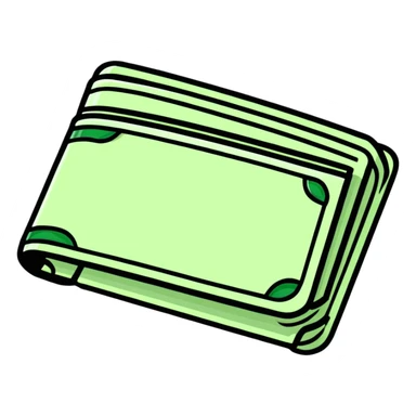 black leather wallet with dollar bills inside and a small clock in top right corner positioned over the wallet sticker