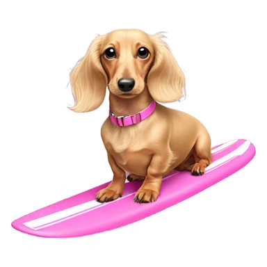 Long haired miniature dachshund cream colour with pink collar on waterskis sticker