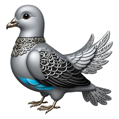 Black and silver filigree dove, 3D, extremely detailed design should face to the right side sticker