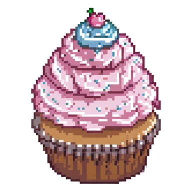 pixel art cupcake with pink icing, white sprinkles sticker