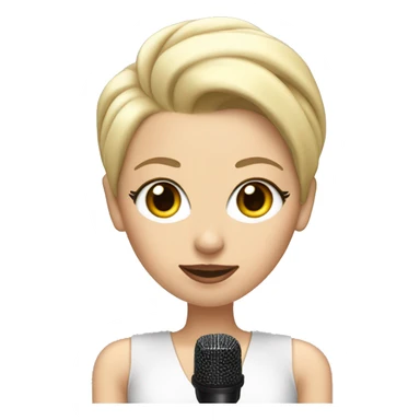 a white woman resembling lady gaga with a blonde slick back hairstyle holding a microphone sticker