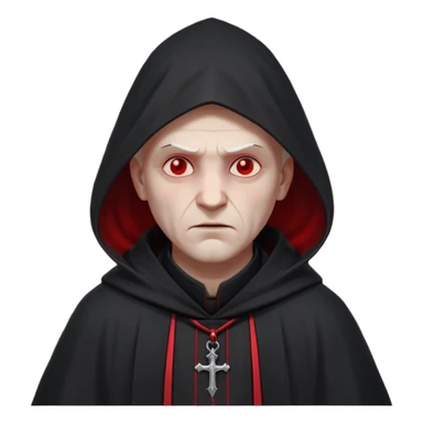 cursed village priest portrait, head and shoulders only, dark hooded robe, mysterious expression, subtle red accents, eerie glow, gothic village atmosphere, 3D cartoon, mobile game icon style, clean background, no text, no watermark

 sticker