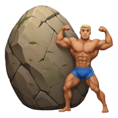 a man pushing a huge rock sticker