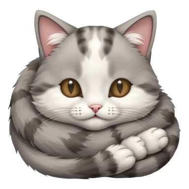 grey and white small cat with eyes closed lying down upside down with its head resting on its paw sticker