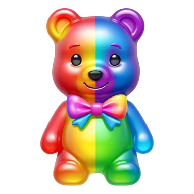 A neon rainbow girl gummy bear with bow sticker