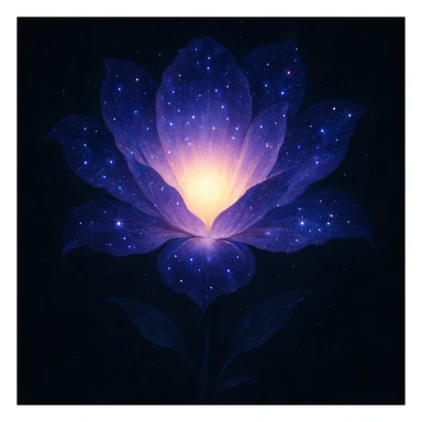 a magical flower with a glowing center, petals fading into a star-filled galaxy, mystical and enchanting sticker