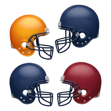 football helmets in burgundy and gold and navy and orange facing off, emoji style sticker