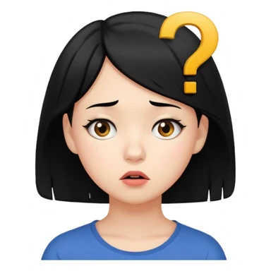 young women with black hair dont know from what to start. add question mark sticker