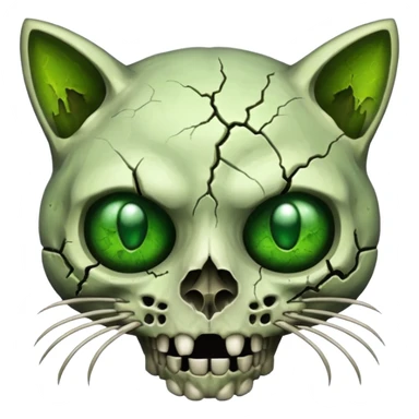 Zombie cat skull with green eyes sticker