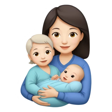 A Chinese mother (around 40) with her newborn and her 60-year-old mother. sticker