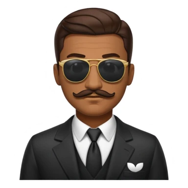 head of a confident man with brown slicked-back hair, thick mustache, sunglasses, mafia boss, apple emoji style sticker