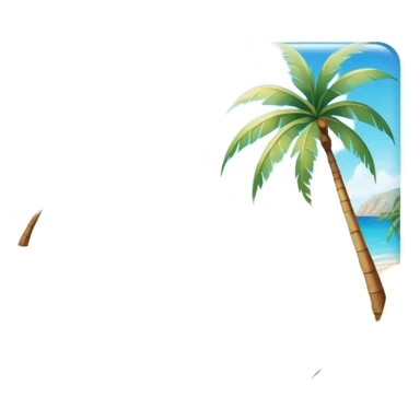 Cinematic Realistic Pristine Crystal-Clear Water Beach Emoji in a wooden frame, Sunny and radiant, with soft golden sand stretching endlessly, gently lapping waves of crystal-clear turquoise water washing onto the shore. The water is so transparent it reveals the shimmering seabed below, creating an idyllic, pristine setting. Above, the sky is a vivid blue, with a few gentle wisps of clouds. Palm trees sway gracefully in the warm breeze, their reflections mirrored in the water. Soft glowing outline, capturing the essence of a peaceful, serene beach paradise where every element gleams with natural beauty. sticker