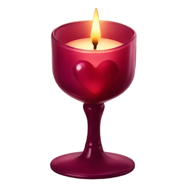 A heart-shaped candle in a burgundy glass holder casting a warm glow
 sticker